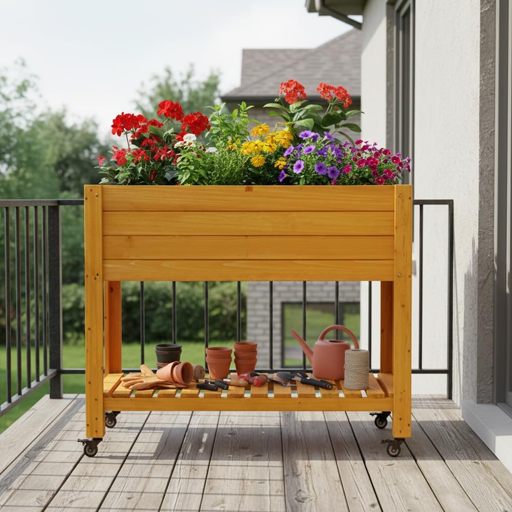 Mobile Wooden Elevated Raised  - Raised Garden Bed recension och pris